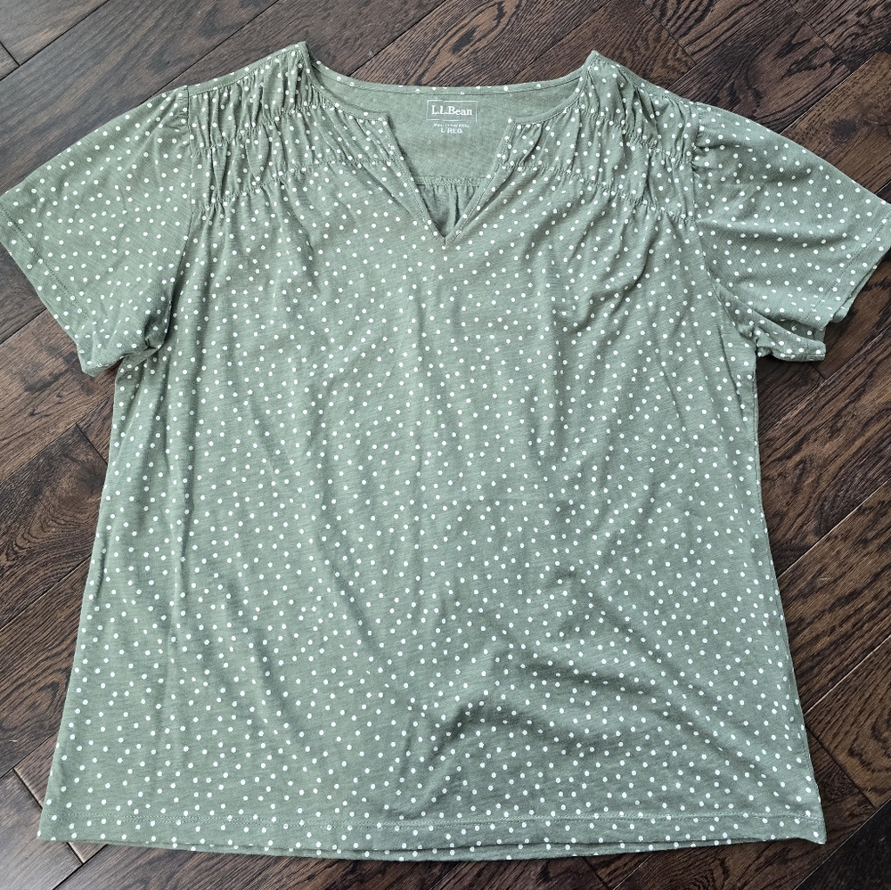 LL Bean women's shirred polka dot top